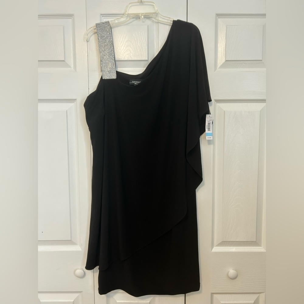 R & M Richards Plus Size Rhinestone-Trim One-Shoulder
Dress Asymmetrical Drape